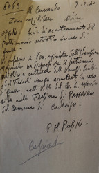 Documento inerente la sede di accentramento (Villa Manin) del patrimonio artistico in caso di guerra, 09 febbraio 1940 (ASUd, UNPA, b. 2, f. 6)